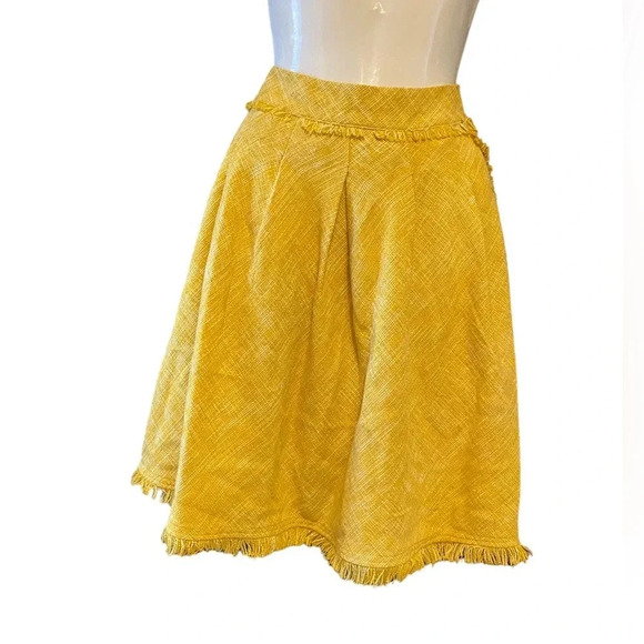 Anthropologie Maeve Mustard Gold Tweed Fringe Skirt - Picture 1 of 8